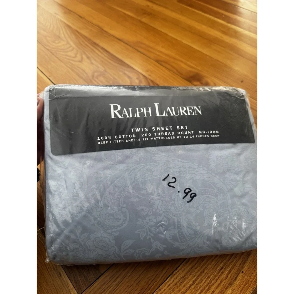 Vintage Ralph Lauren Avery Blue Floral Paisley Twin Sheet Set OPEN SIDES NEW 90s